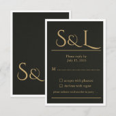 Dark Luxe Gold Monogram Wedding RSVP Card (正面/裏面)