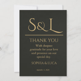 Dark Luxe Gold Monogram Wedding Thank You Card  サンキューカード