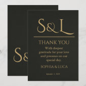 Dark Luxe Gold Monogram Wedding Thank You Card  サンキューカード (正面/裏面)