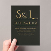 Dark Luxe Monogram Acrylic Wedding Invitation  アクリル招待状 (インサイチュ (ポータブル))