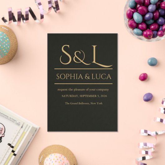 Dark Luxe Monogram Acrylic Wedding Invitation  アクリル招待状 (インサイチュ (お祝い))