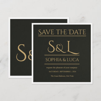 Dark Luxe Monogram Save the Date Card セーブザデート
