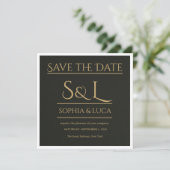 Dark Luxe Monogram Save the Date Card セーブザデート (スタンド正面)
