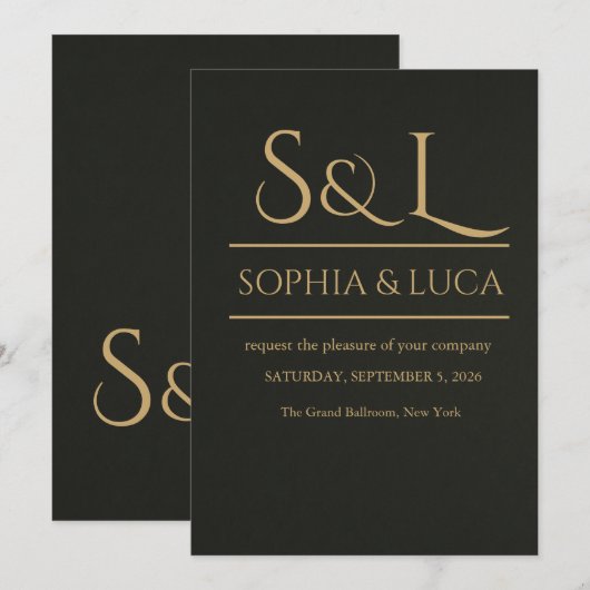 Dark Luxe Monogram Wedding Invitation 招待状 (正面/裏面)