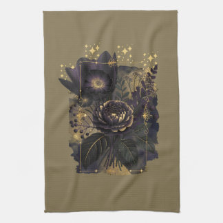 Dark Magical Floral Bouquet in Golden Frame キッチンタオル