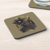 Dark Magical Floral Bouquet in Golden Frame コースター (左側)