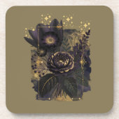 Dark Magical Floral Bouquet in Golden Frame コースター (正面)