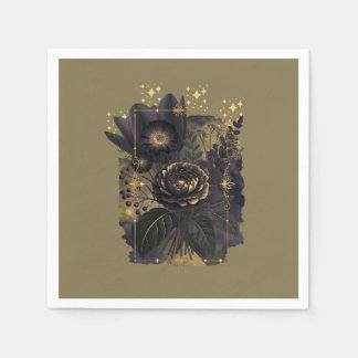 Dark Magical Floral Bouquet in Golden Frame スタンダードカクテルナプキン