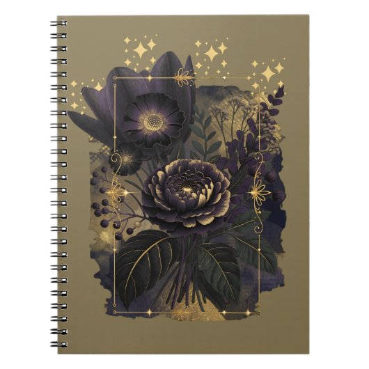 Dark Magical Floral Bouquet in Golden Frame ノートブック (正面)