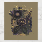 Dark Magical Floral Bouquet in Golden Frame ワインラベル (シングルラベル)