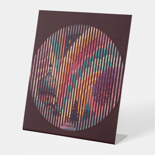 Dark Maroon Striped Pedestal Sign – Customizable 台座サイン (正面)