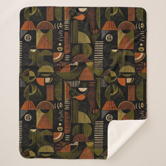 Dark Mid Century Geometric Pattern (1) シェルパブランケット (正面)