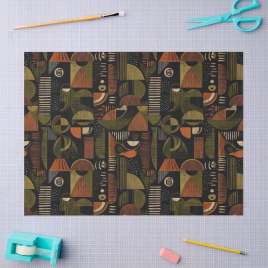 Dark Mid Century Geometric Pattern (1) 薄葉紙 (クラフト)