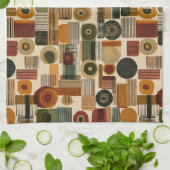 Dark Mid Century Geometric Pattern (2) キッチンタオル (折り畳み)