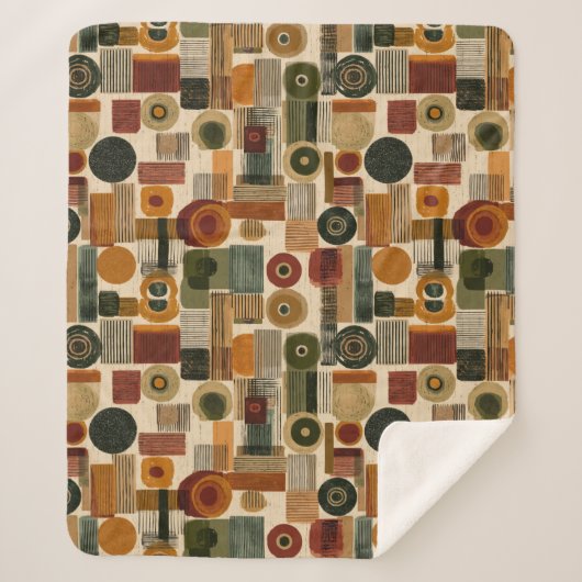 Dark Mid Century Geometric Pattern (2) シェルパブランケット (正面)