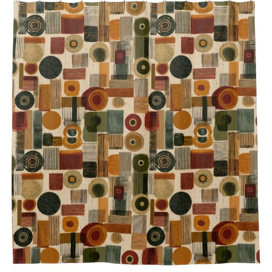 Dark Mid Century Geometric Pattern (2) シャワーカーテン (正面)