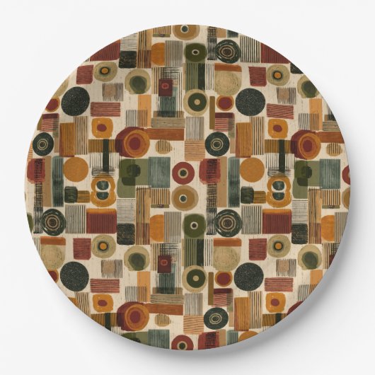 Dark Mid Century Geometric Pattern (2) ペーパープレート (正面)