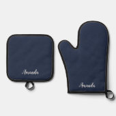 Dark Midnight Blue Custom Oven Mitt Pot Holder Set 鍋つかみ&鍋敷きセット (正面)