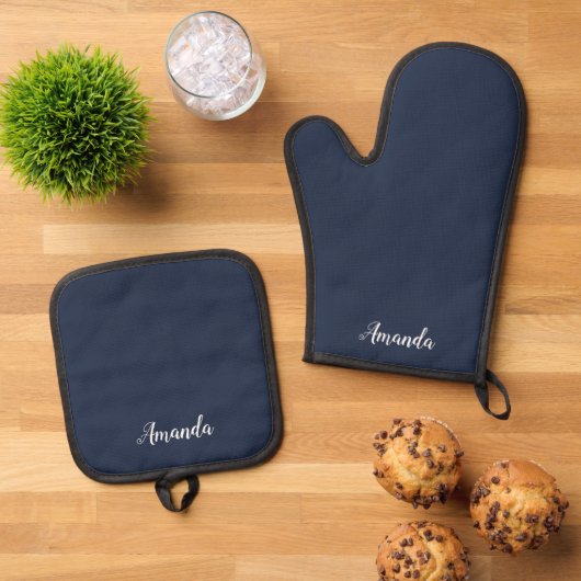 Dark Midnight Blue Custom Oven Mitt Pot Holder Set 鍋つかみ&鍋敷きセット (トップダウン)