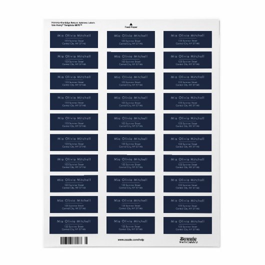 Dark Midnight Blue Minimal Address Labels ラベル (フルシート)