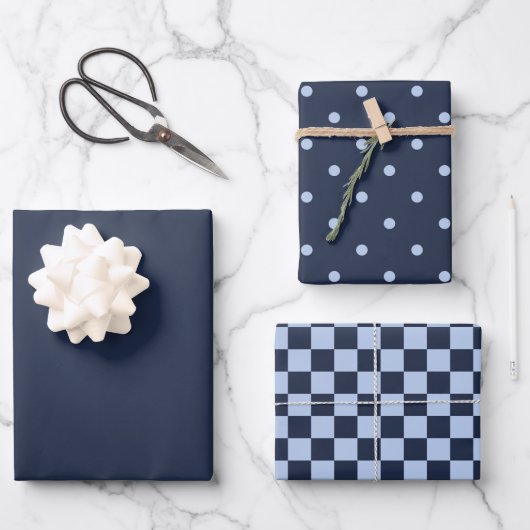 Dark Midnight Blue & Pattern Wrapping Paper Set ラッピングペーパーシート (正面)
