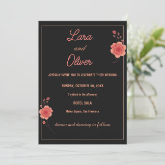 Dark Minimal Rose Wedding Invitation Elegant Rom 招待状