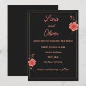 Dark Minimal Rose Wedding Invitation Elegant Rom 招待状 (正面/裏面)