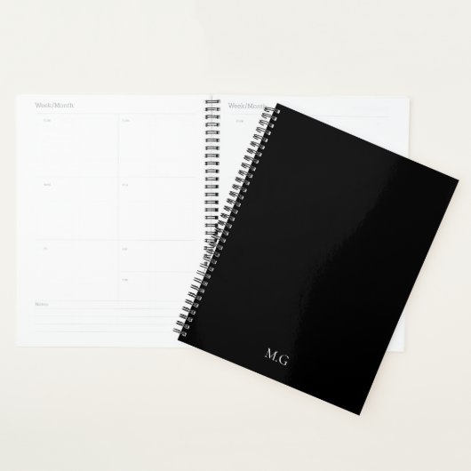 Dark Mode Stationary Glossy Black Agenda Initials プランナー手帳 (ディスプレー)