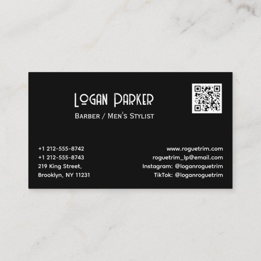 Dark Modern Barbershop Men's Stylist 名刺 (裏面)