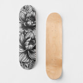 Dark Monochromatic Street Art Inspired Floral Deck スケートボード (正面)