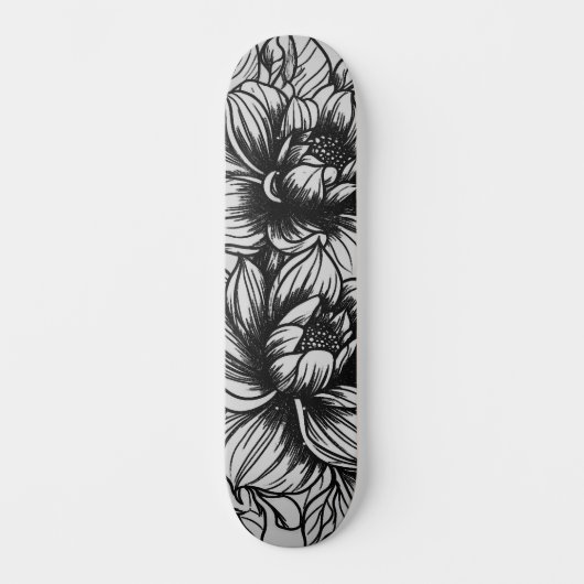 Dark Monochromatic Street Art Inspired Floral Deck スケートボード (正面)