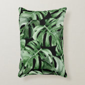 Dark Monstera：トロピカルウォーターのカラープリント。 アクセントクッション (正面(垂直))