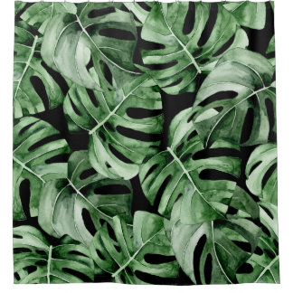 Dark Monstera：トロピカルウォーターのカラープリント。 シャワーカーテン