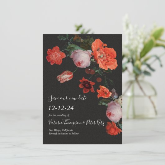 Dark & Moodyフローラ日付の保存招待状 セーブザデート (スタンド正面)