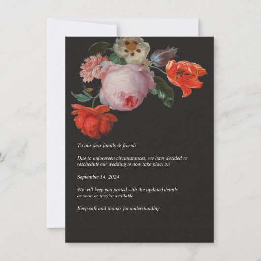 Dark & Moodyフローラ日付の保存招待状 セーブザデート (裏面)