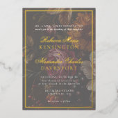 Dark Moodyフローラ書道金ゴールドフレーム結婚ズ 箔招待状 (正面)
