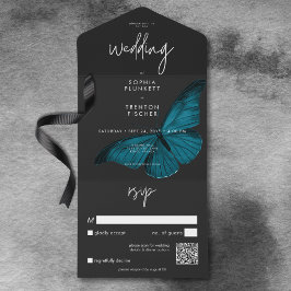 Dark Moodyミニマルティール(緑がかった色)Moth QRコード結婚s オールインワン招待状