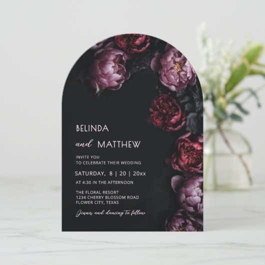 Dark Moody 3D Flowers Wedding Invitation 招待状 (スタンド正面)