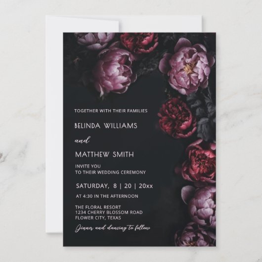 Dark Moody 3D Flowers Wedding Invitation 招待状 (正面)