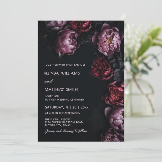 Dark Moody 3D Flowers Wedding Invitation 招待状 (スタンド正面)