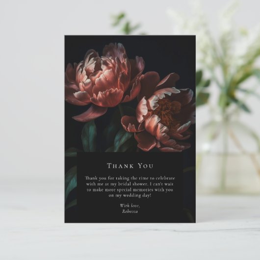 Dark Moody Blackゴシックフローラブライダルシャワー写真 サンキューカード (スタンド正面)