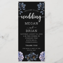 Dark Moody Black Floral Classic Typography Wedding プログラム