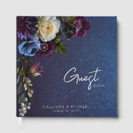 Dark Moody Blue Lavender Floral Modern Wedding ゲストブック