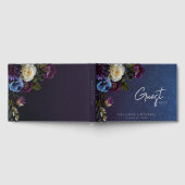 Dark Moody Blue Lavender Floral Modern Wedding ゲストブック (全面)