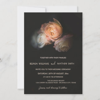 Dark Moody Blush Apricot Roses Wedding 招待状