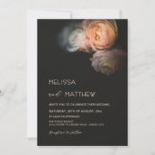 Dark Moody Blush Apricot Roses Wedding 招待状 (正面)