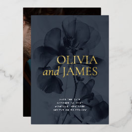 Dark Moody Botanical結婚の写真保存日 箔招待状