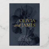 Dark Moody Botanical結婚の写真保存日 箔招待状 (正面)