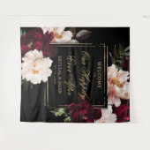 Dark Moody Burgundy Blush Black Floral Wedding タペストリー (正面(横))