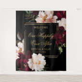 Dark Moody Burgundy Blush Black Floral Wedding タペストリー (正面)